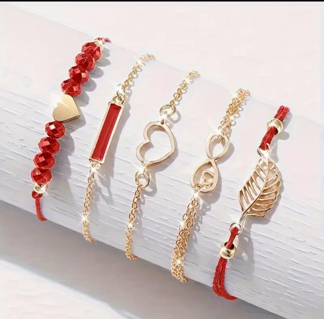 Women's Red Leather Watch With Bracelet